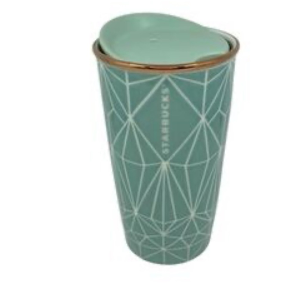12oz Starbucks Mint Geometric Vase with Gold Rim, 12 ounce size